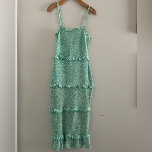 No Boundaries Bodycon Midi Stretch Dress Turquoise Flowers Sz XS